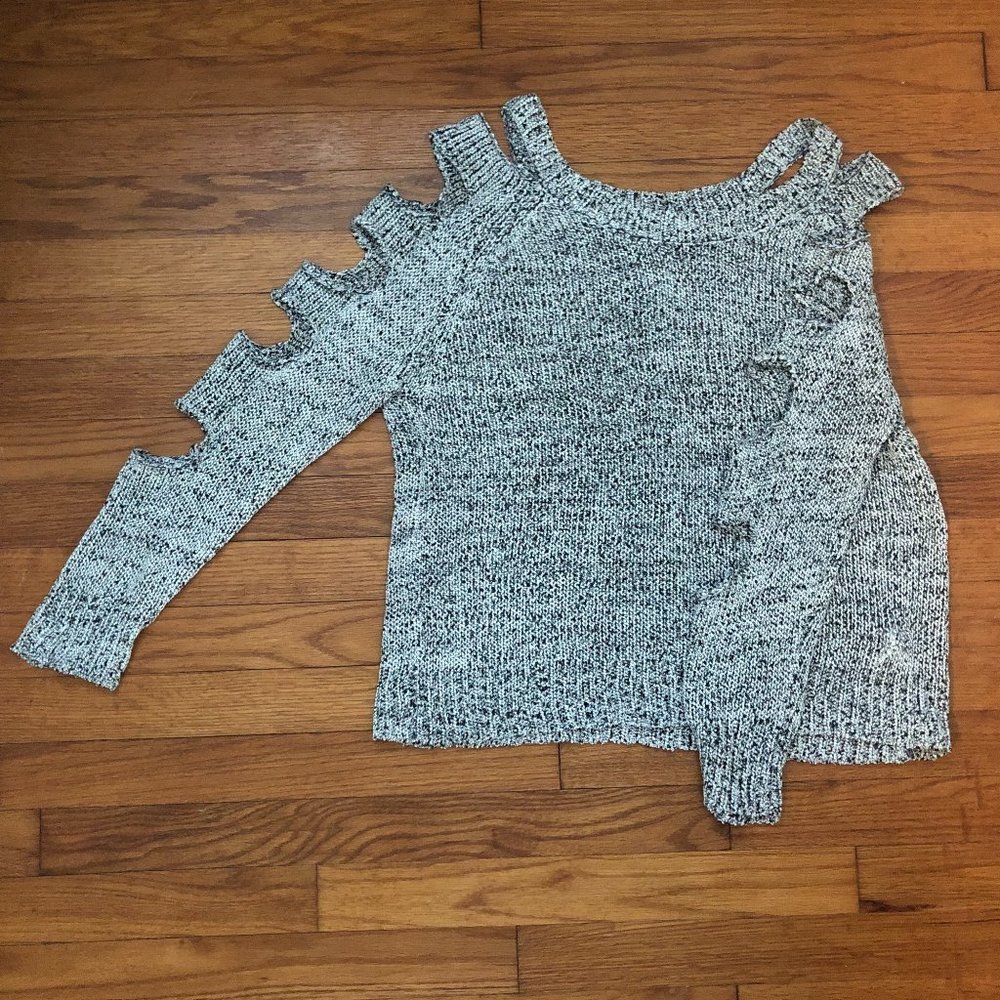 Black/Gray Sweater - Timing Brand - Cut out Sleeves - Medium